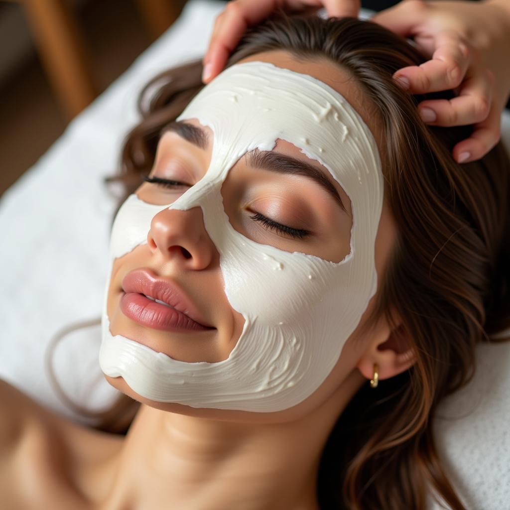 Woman receiving a deep conditioning hair spa treatment