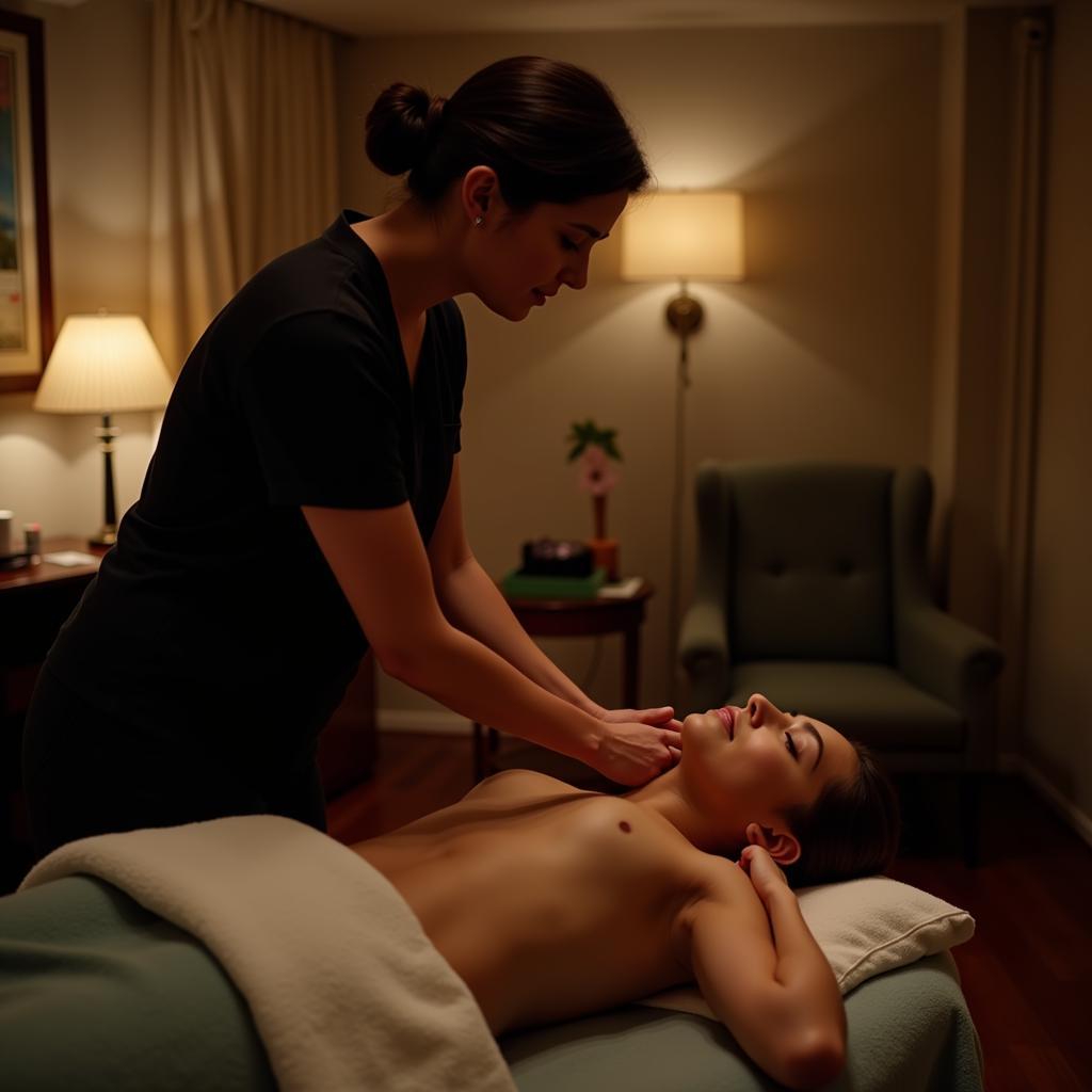 A therapist performing a relaxing massage in a harmony spa setting.