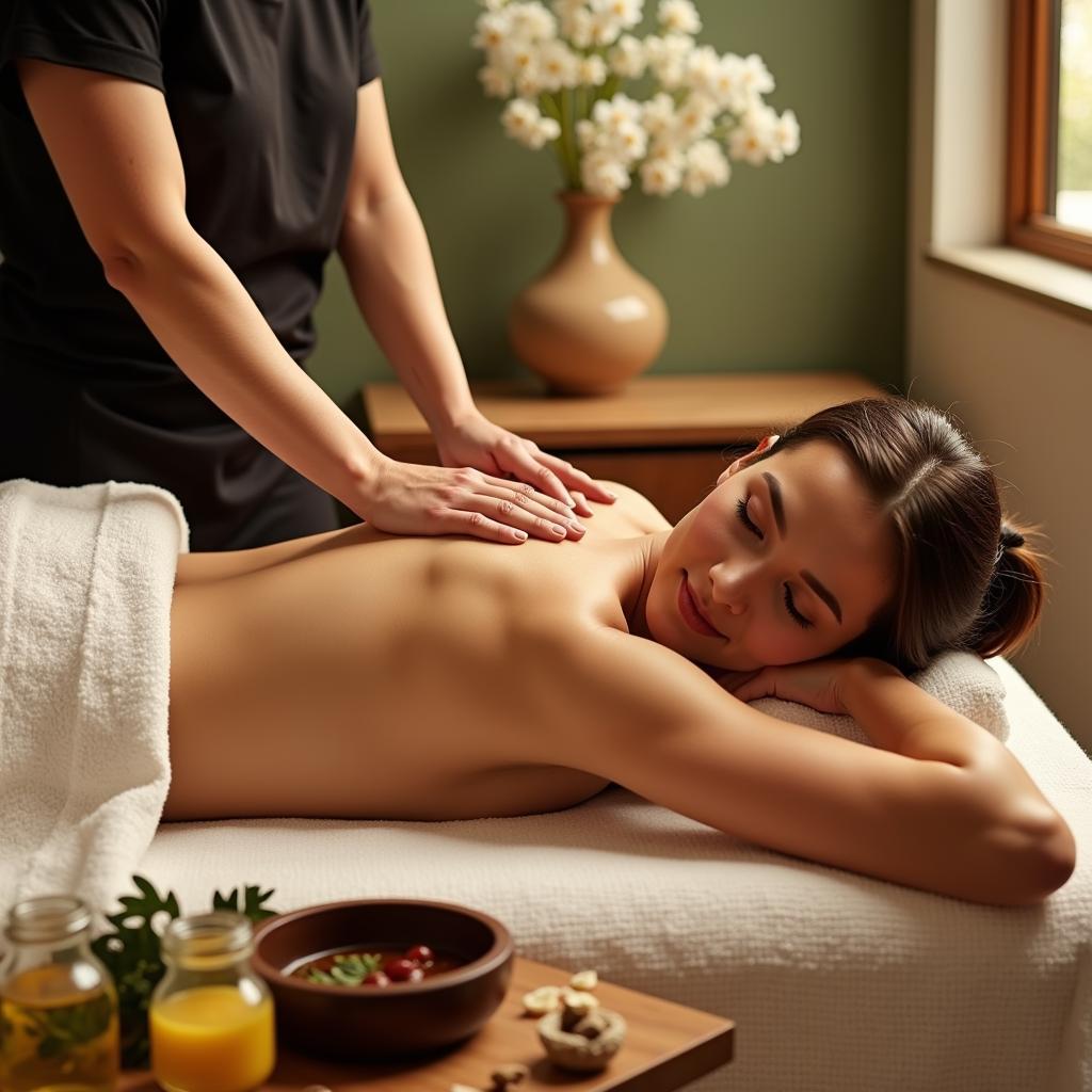 Woman receiving a traditional Ayurvedic massage