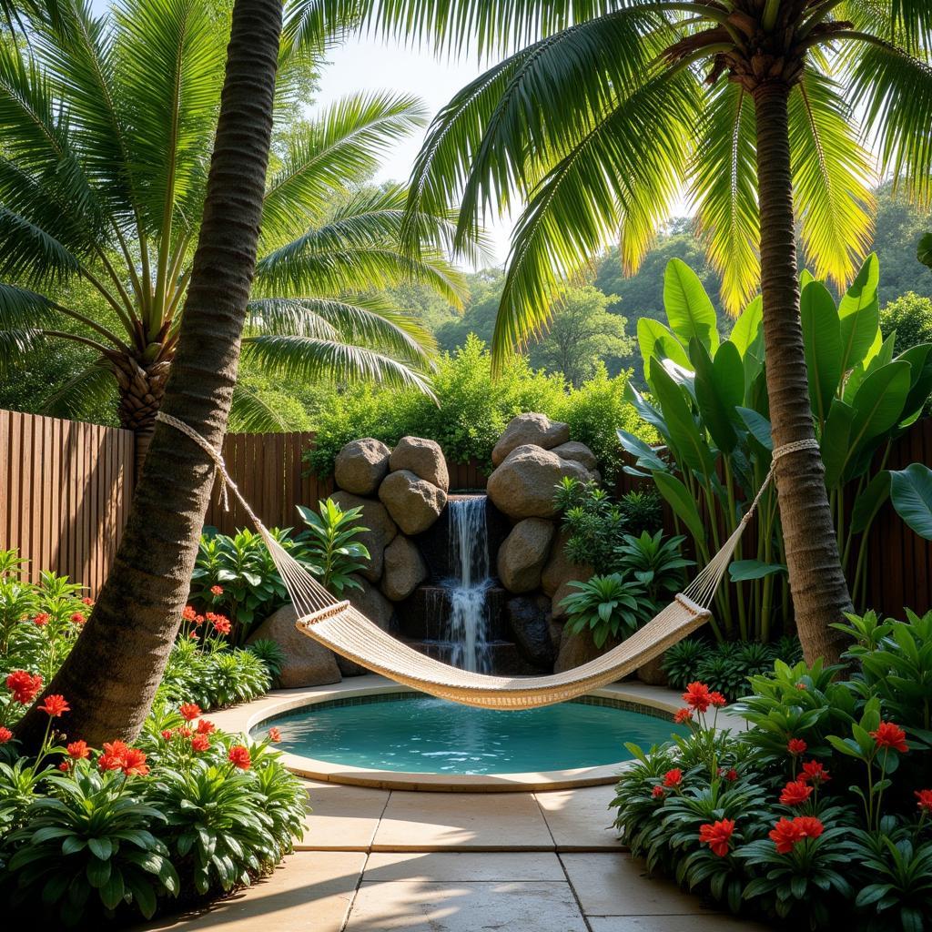 Outdoor Hawaiian spa setting with lush greenery.