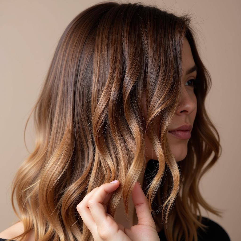 Woman with healthy, shiny hair after a Nashi hair spa treatment.