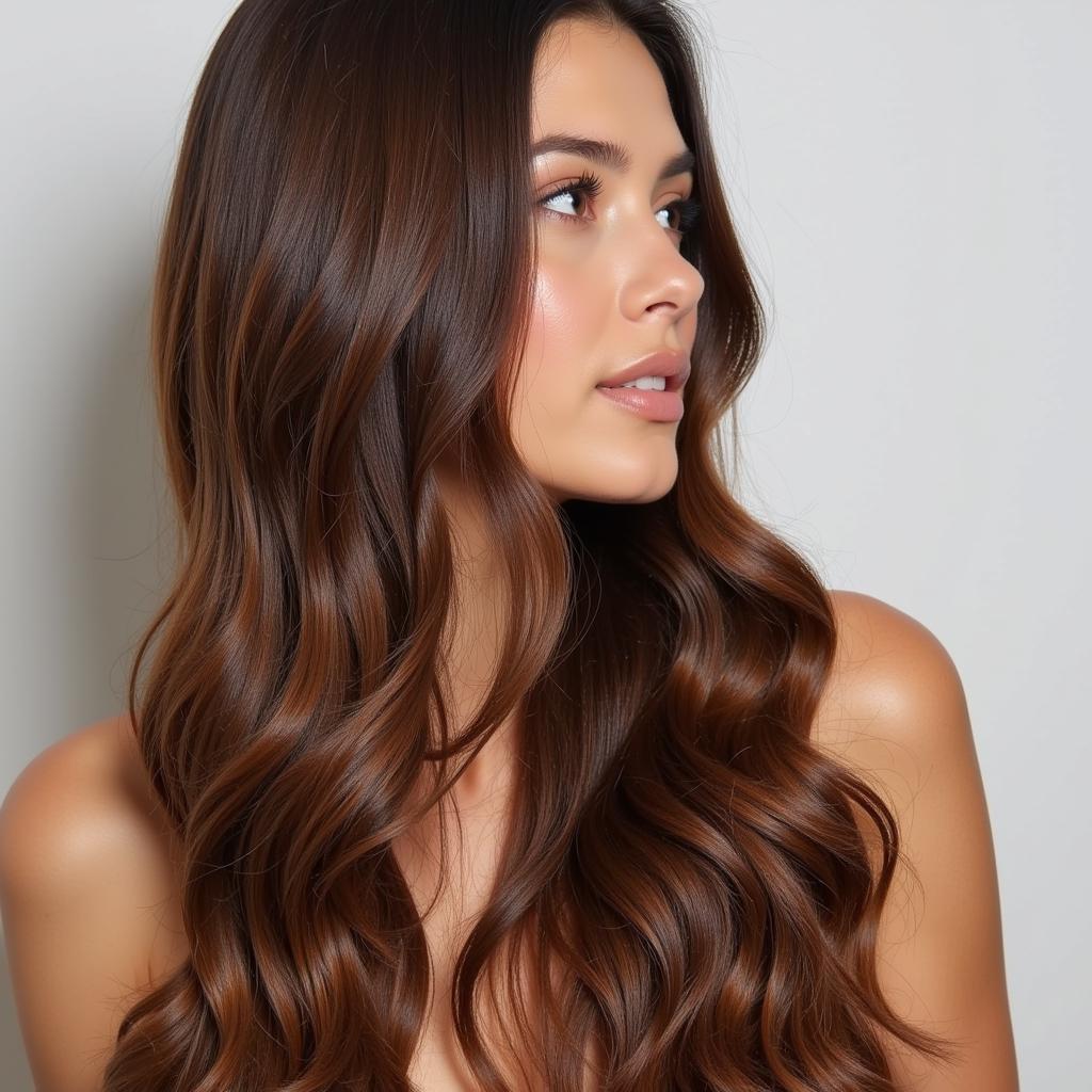 Woman with healthy, shiny hair after a steam treatment