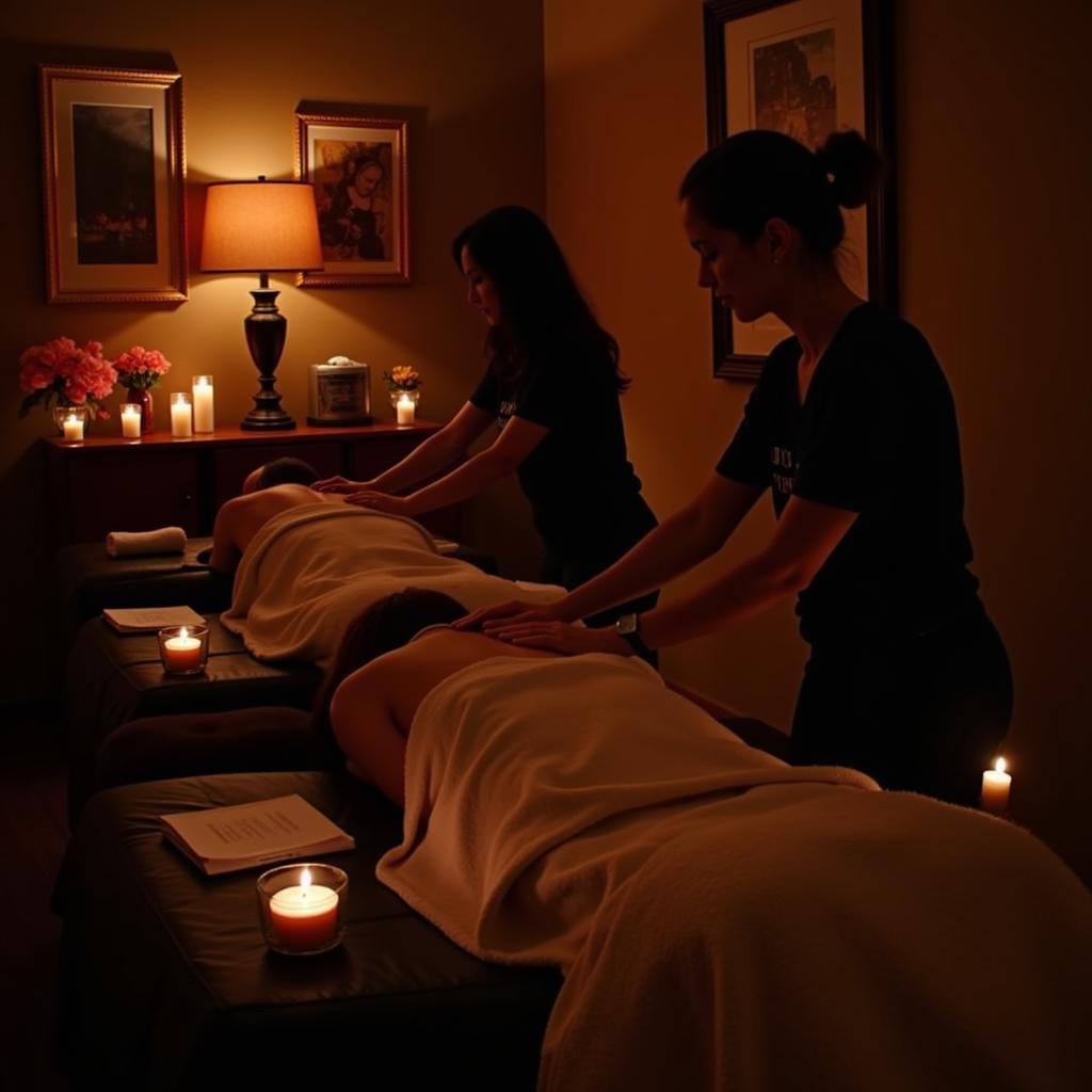 A couple enjoying a couples massage in a luxurious spa setting during their holiday.