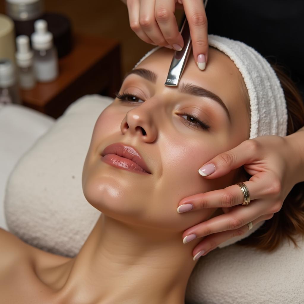 A facial being performed in a home spa environment