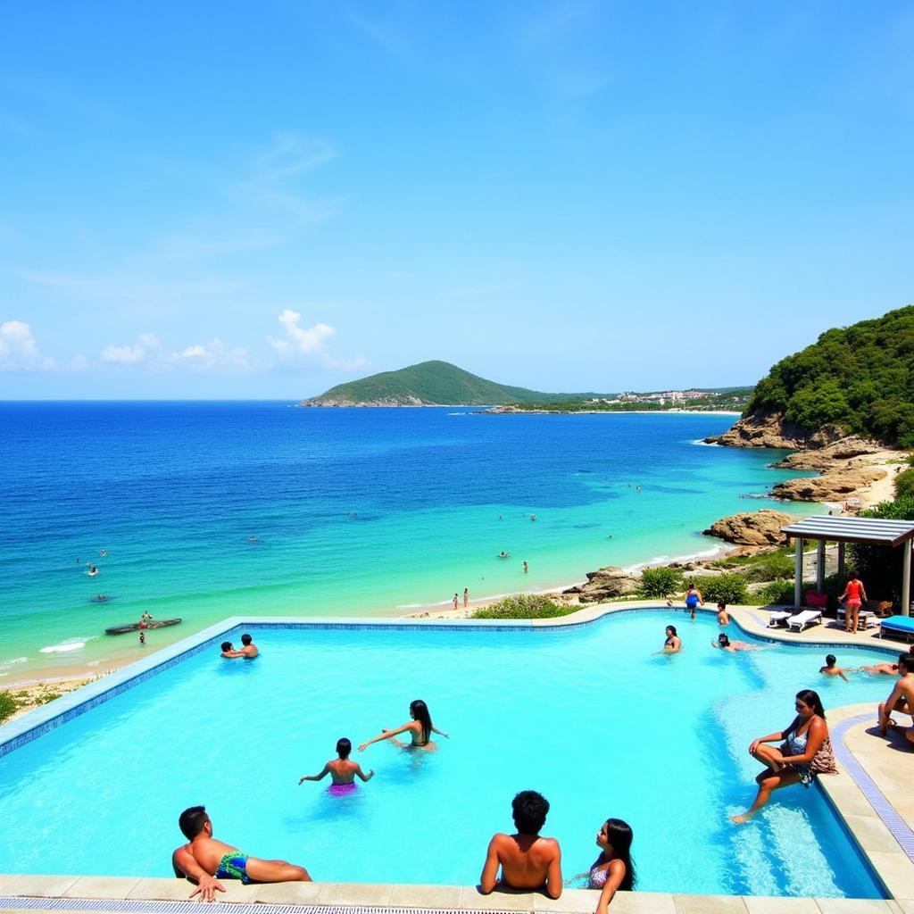 People enjoying the infinity pool at Lagoon Beach Hotel