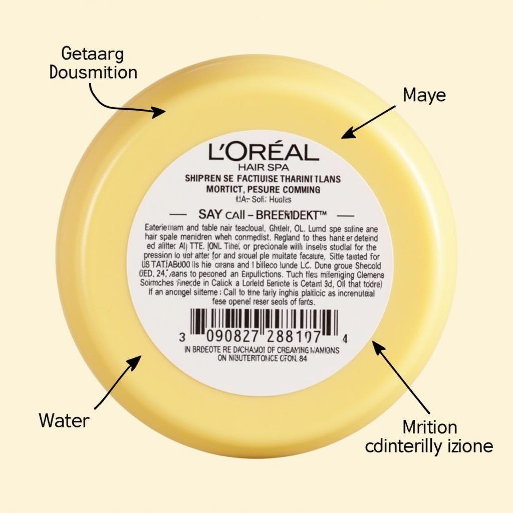 A detailed list of ingredients found in L'Oreal hair spa cream, highlighting key components.