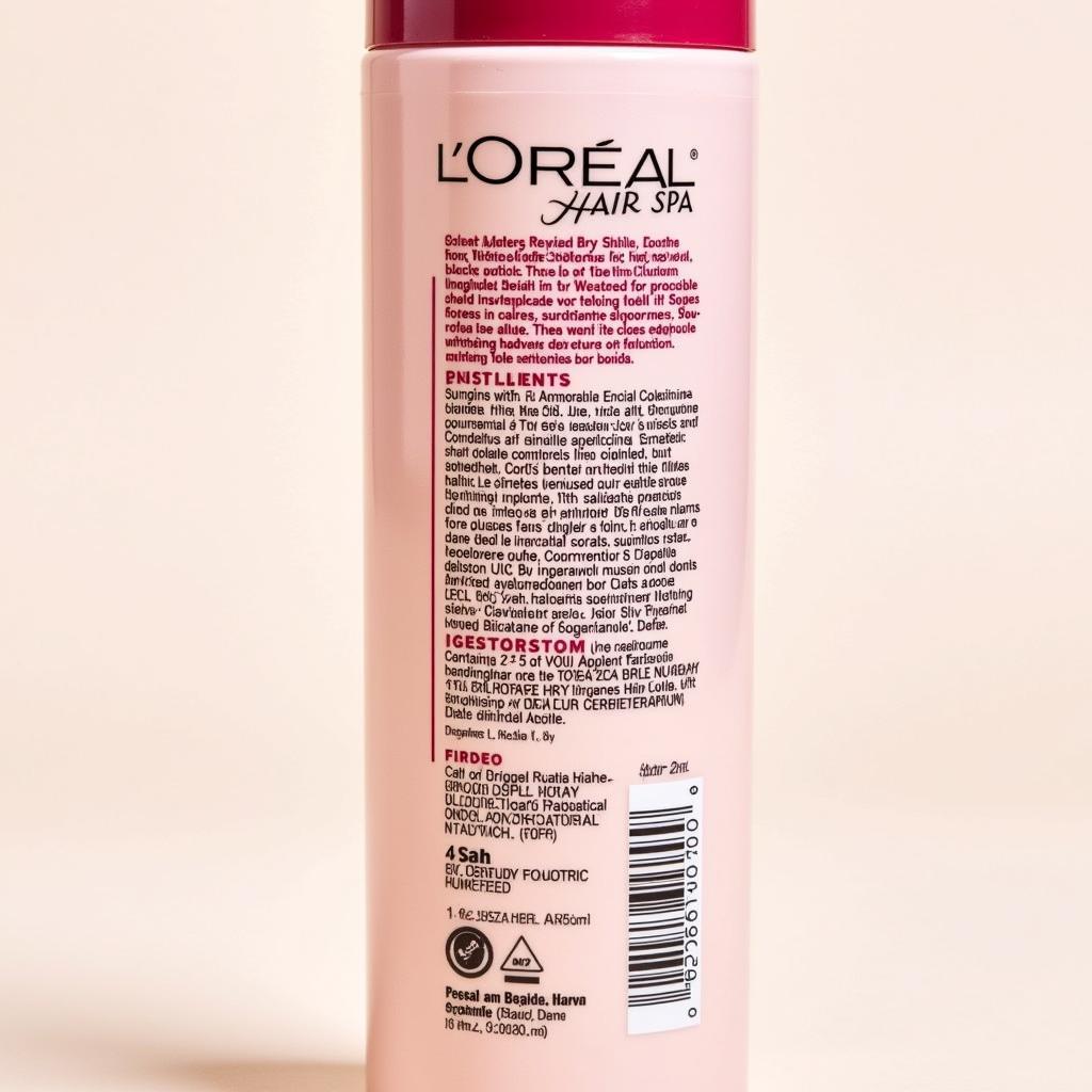 Close-up of L'Oreal Hair Spa Smooth Revival Shampoo ingredients list