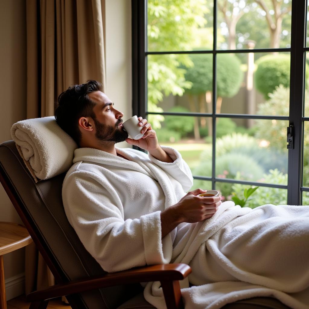 Man Relaxing in Spa after Treatment