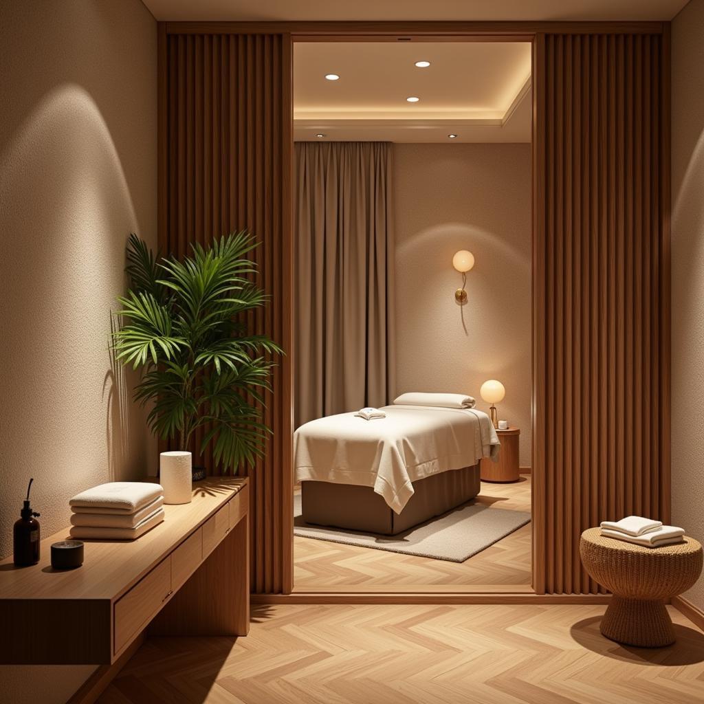 Serene interior of The Mansion Resort Spa, featuring soft lighting, natural elements, and comfortable treatment rooms.