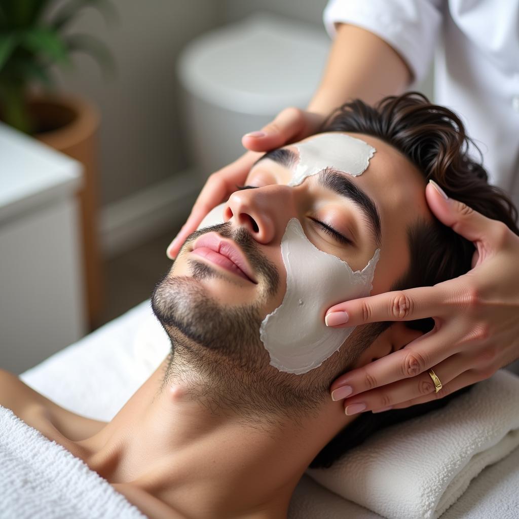 Man receiving a facial treatment