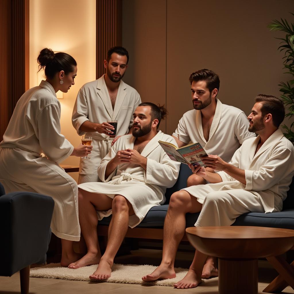 Men relaxing at a spa