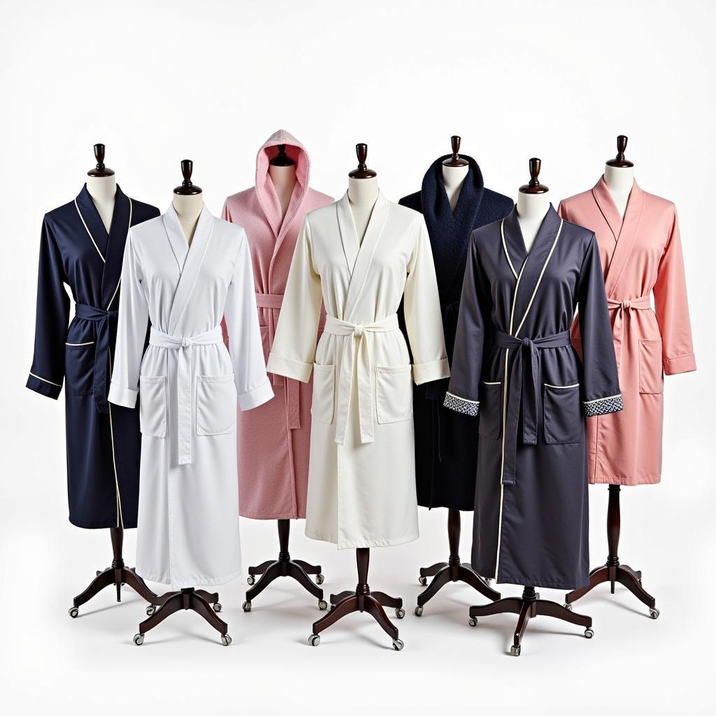 Modern Hotel Spa Robe Designs: A display of various spa robes in different colors and styles, showcasing current trends.