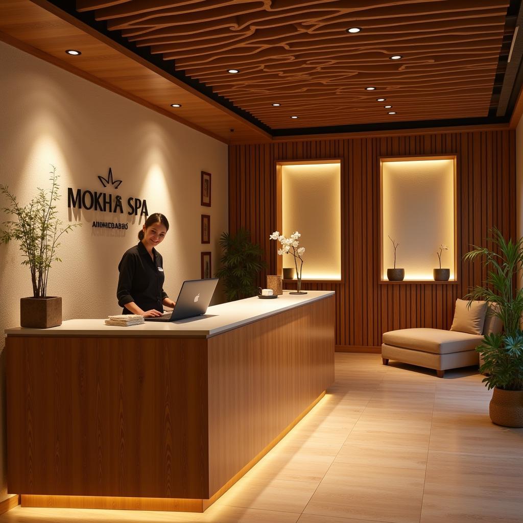 Tranquil reception area at Moksha Spa Ahmedabad