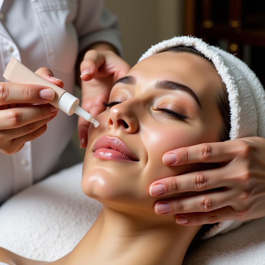 Close-up of a facial treatment being applied in a Naples, FL spa