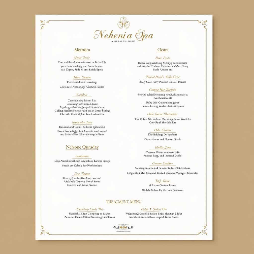 Nehemia Thai Spa Treatment Menu