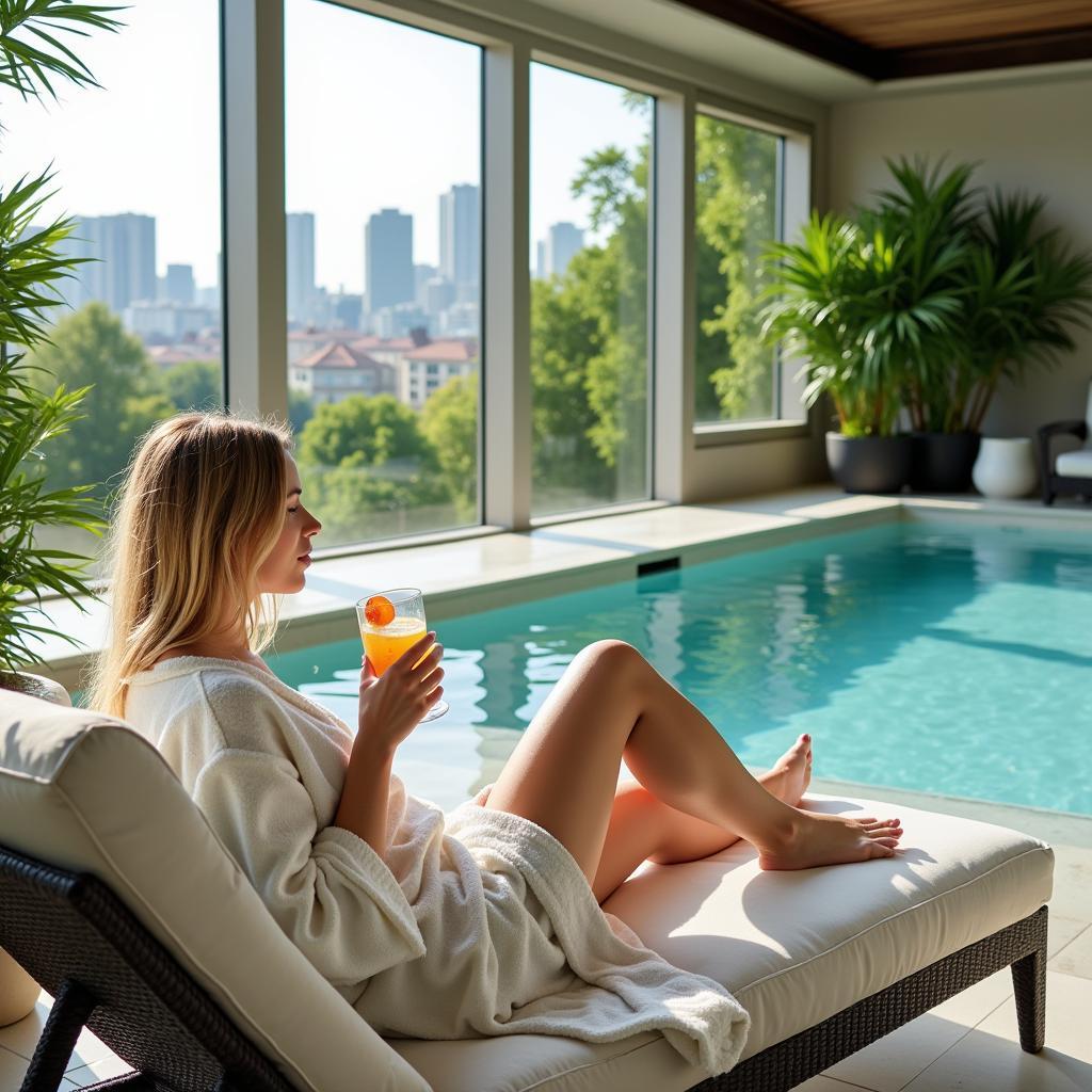 Relaxing by the pool at a luxurious NYC spa