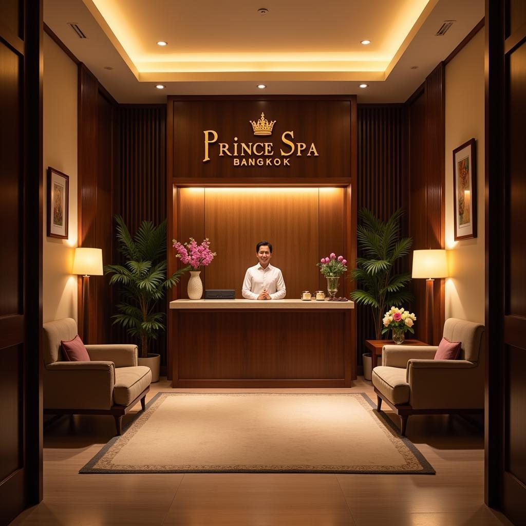 Luxurious reception area at Prince Spa Bangkok