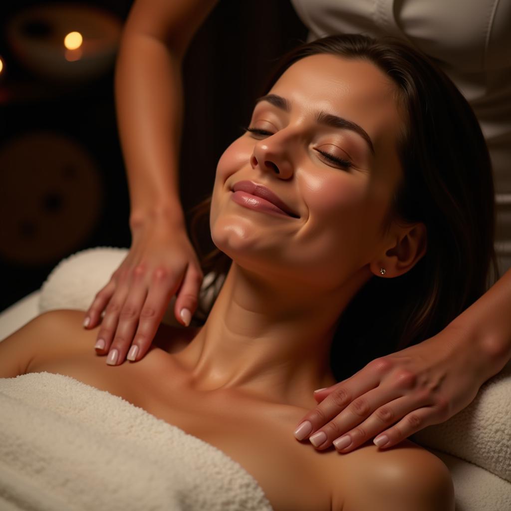 Woman enjoying a relaxing massage at a spa.