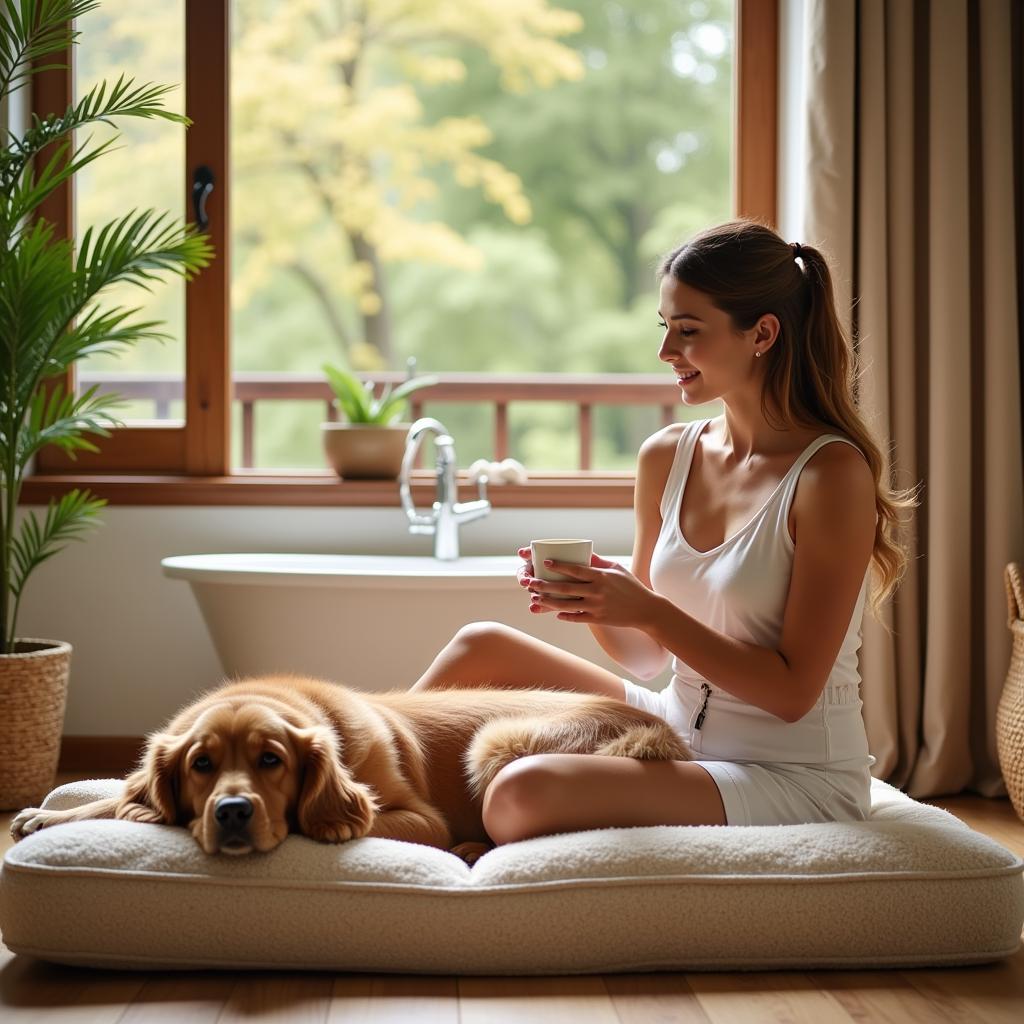 Relaxed Dog and Owner at the Spa