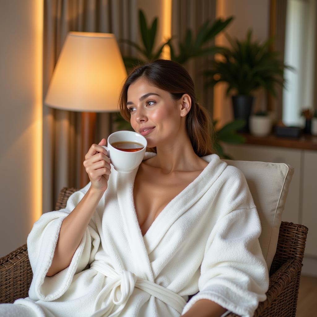 A woman relaxed after a spa treatment