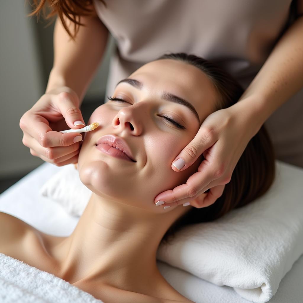 A guest receiving a luxurious facial treatment at Shenbaga Hotel Spa