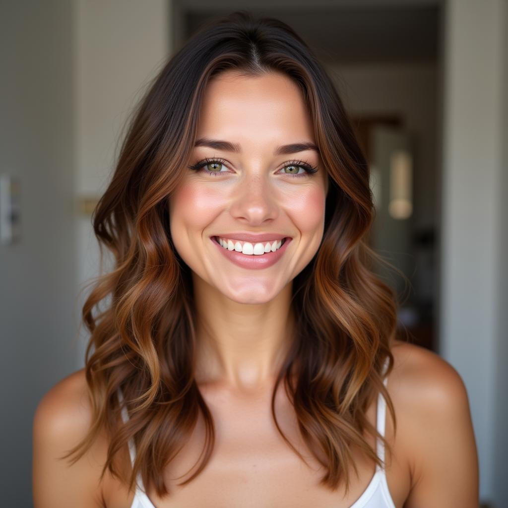 Woman with shiny and healthy hair after a hair spa treatment