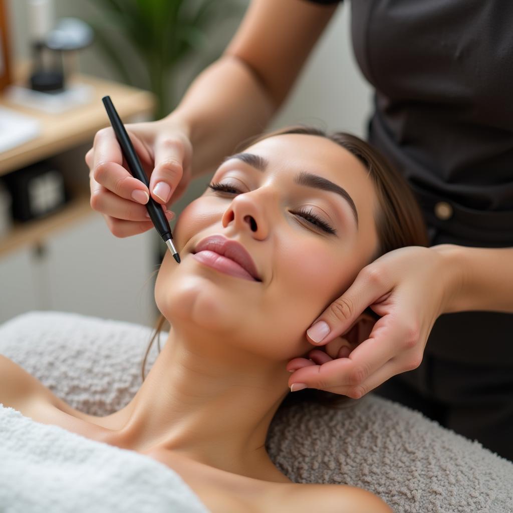 Skilled Spa Therapist Performing a Facial