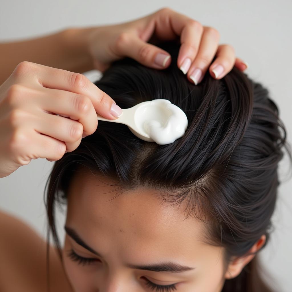 Applying Spa Cream for Hair Fall