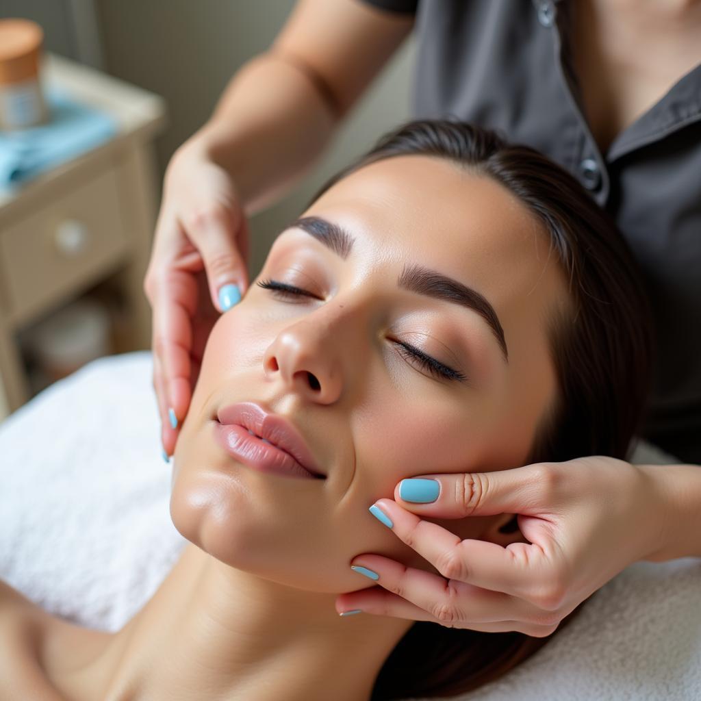 Close-up of a relaxing facial treatment at a spa