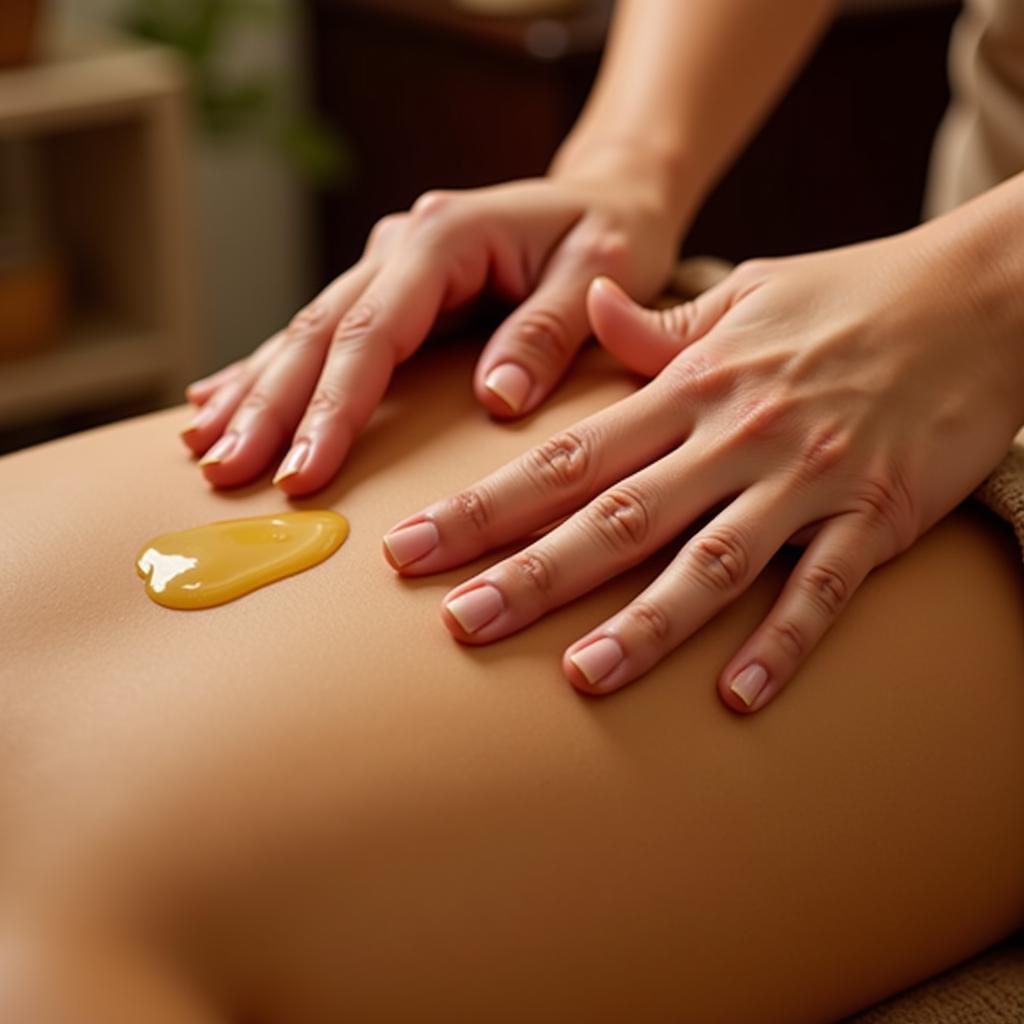 Close-up of hands performing an Ayurvedic massage