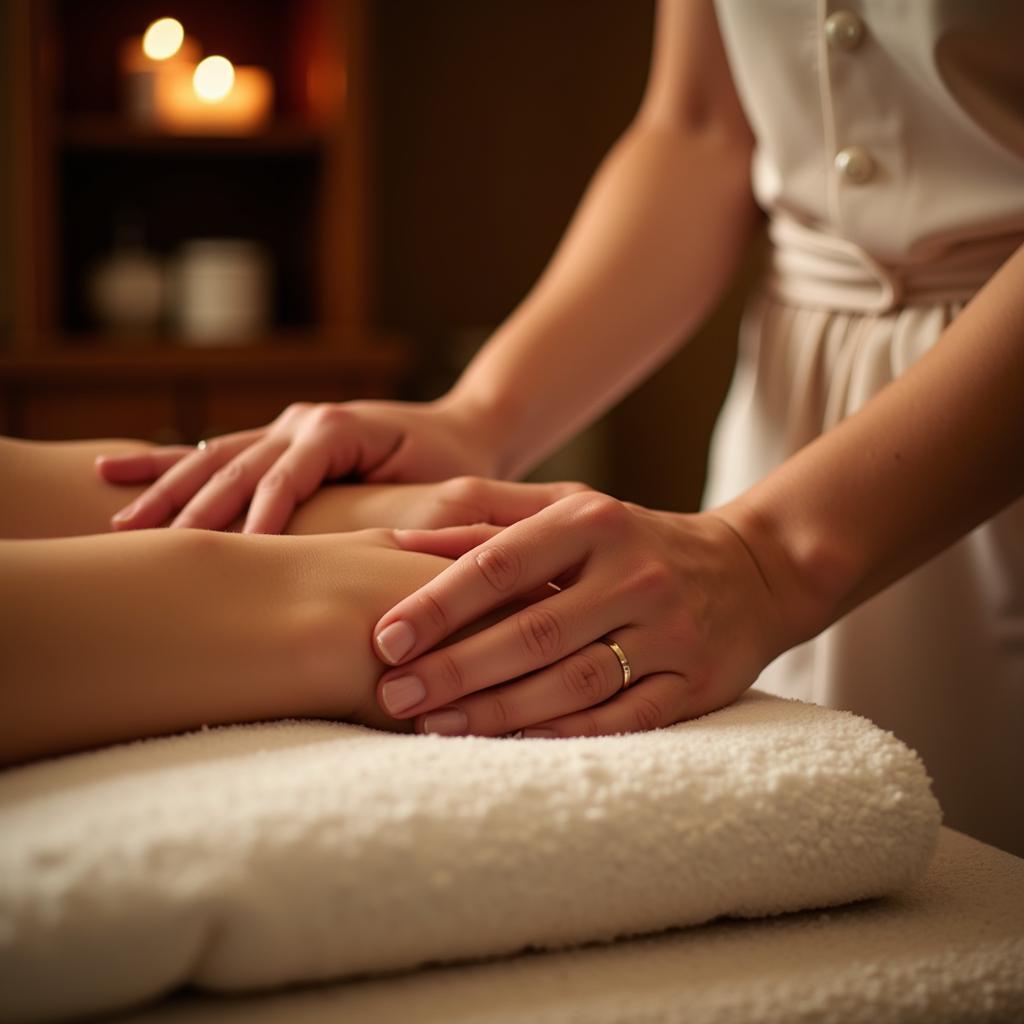 Woman receiving a relaxing massage with focus on pulse points