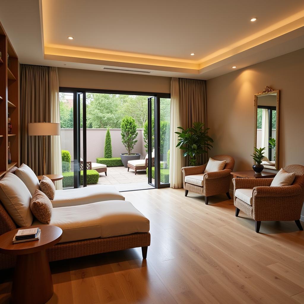 Relaxation area in a Spa Sheraton with comfortable seating and calming decor.