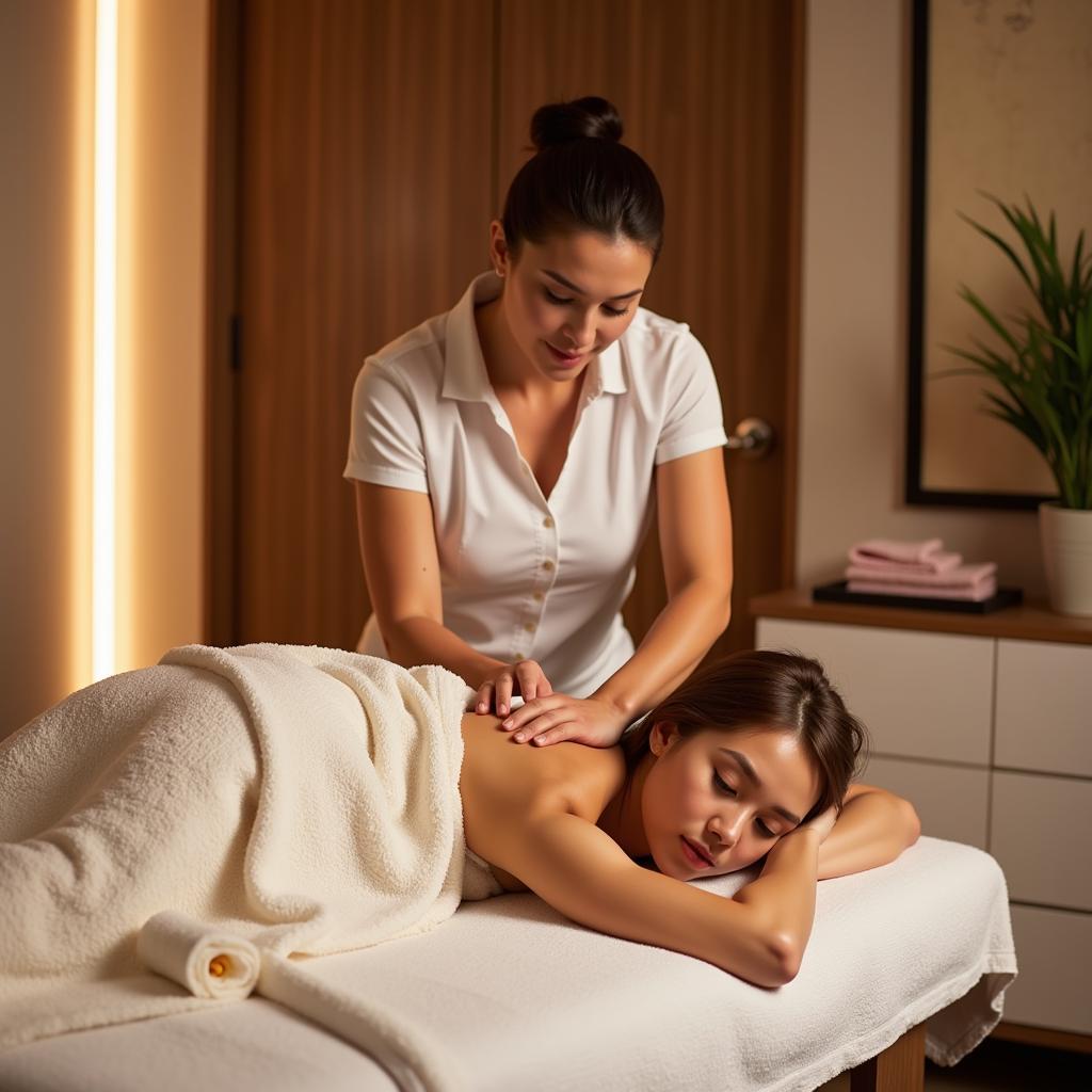 Spa therapist giving a relaxing massage to a client