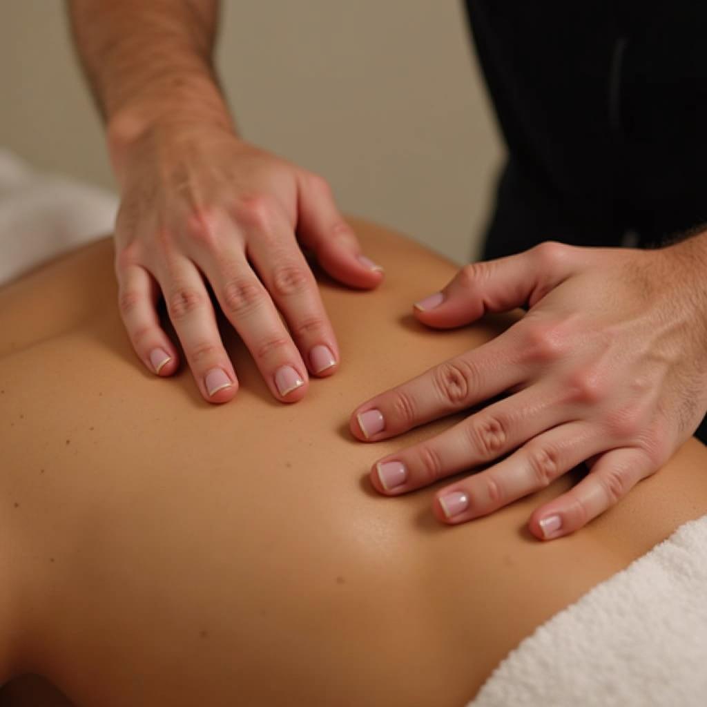 Close-up of hands massaging a person's back at a spa