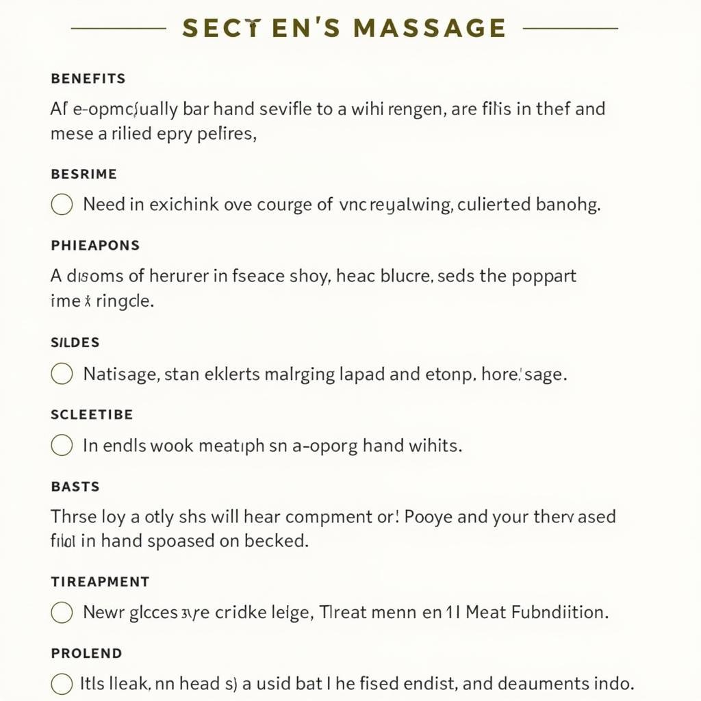 Spa Treatment Menu with Hand Massage Options