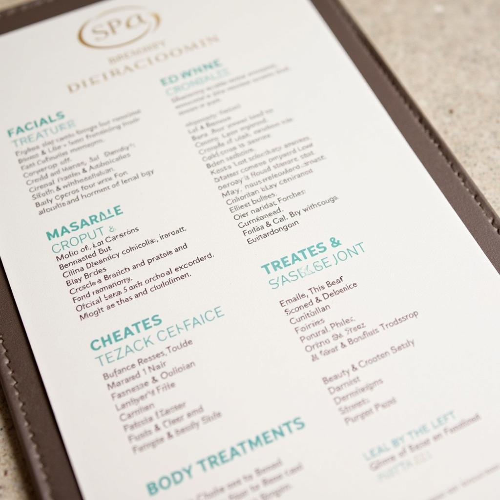 Spa Treatment Menu