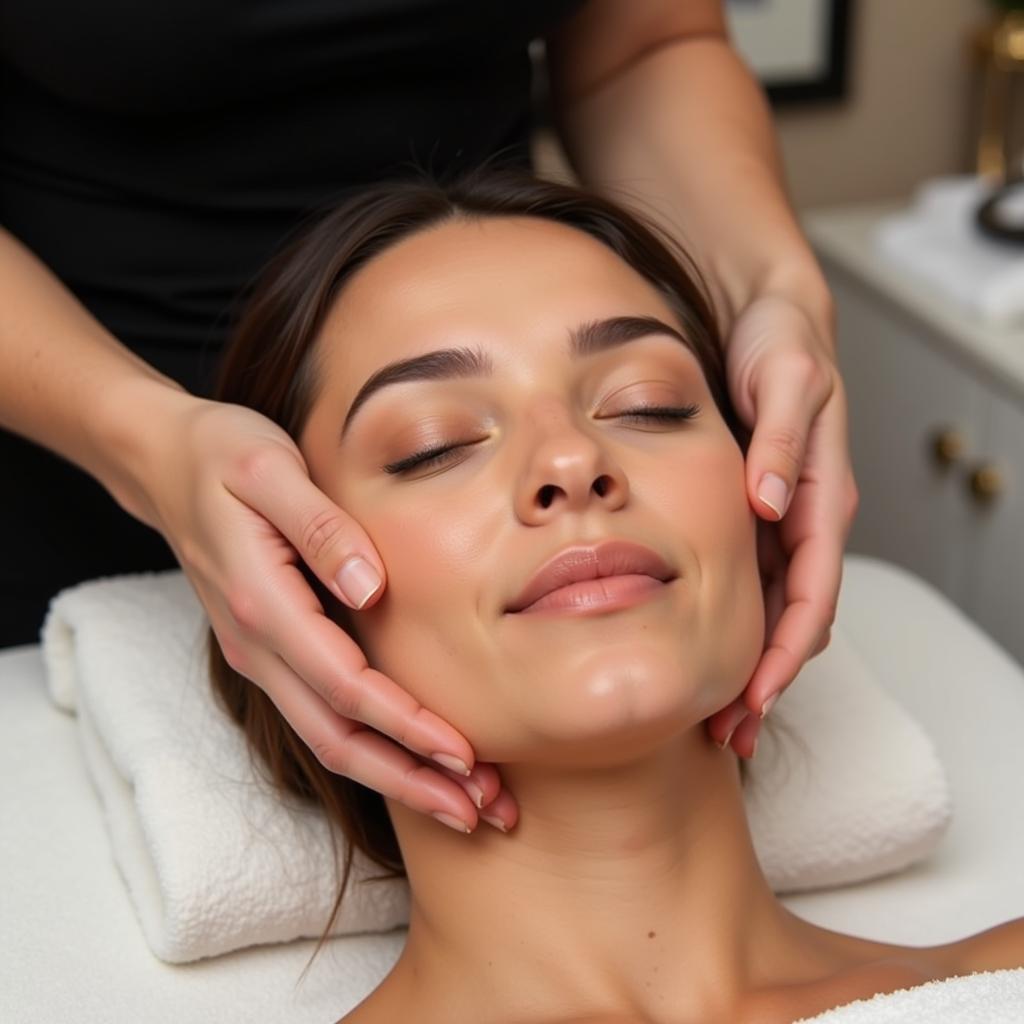 Close-up of a facial massage at a luxurious spa