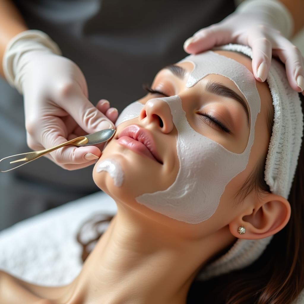 Close-up of a facial treatment at Strands Salon & Spa