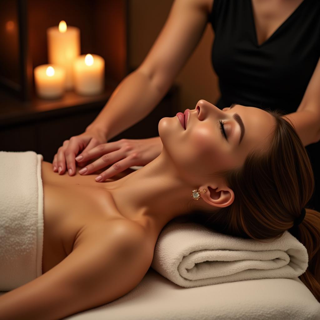 Woman enjoying a relaxing massage at Strands Salon & Spa