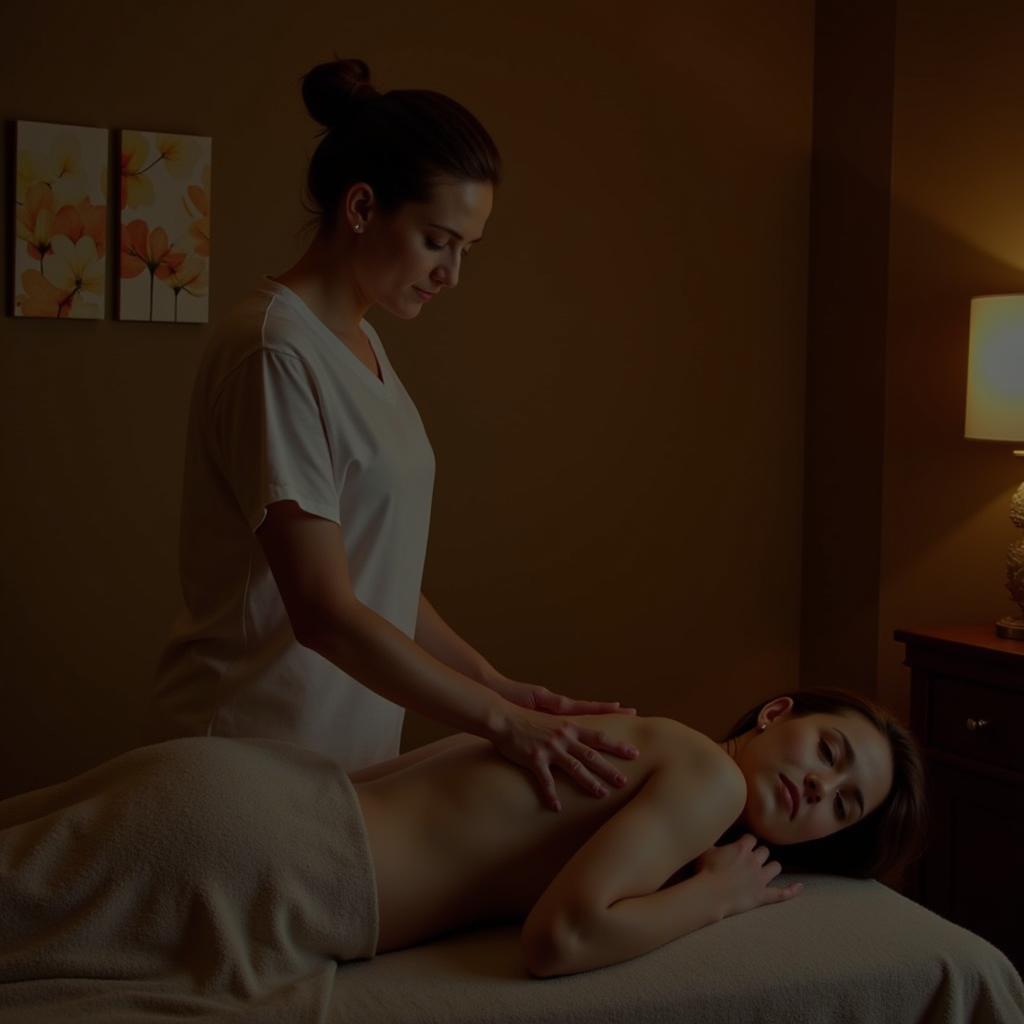 An experienced therapist performs an Ayurvedic treatment in a serene treatment room.