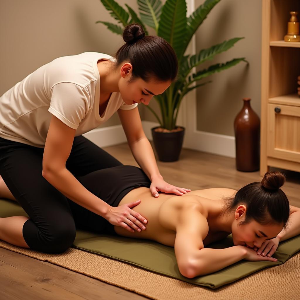 Thai massage therapy in progress