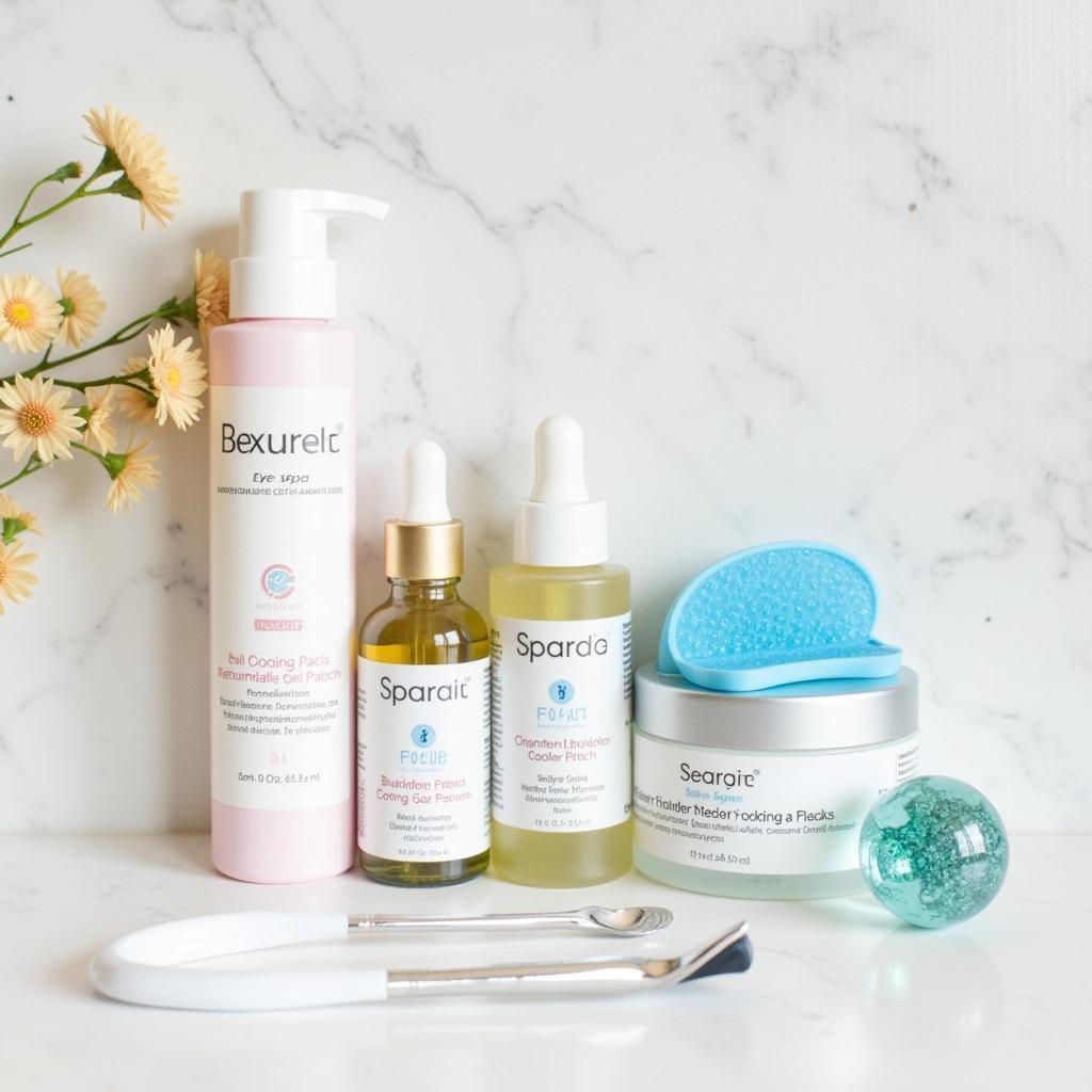 An array of products used in eye spa treatments