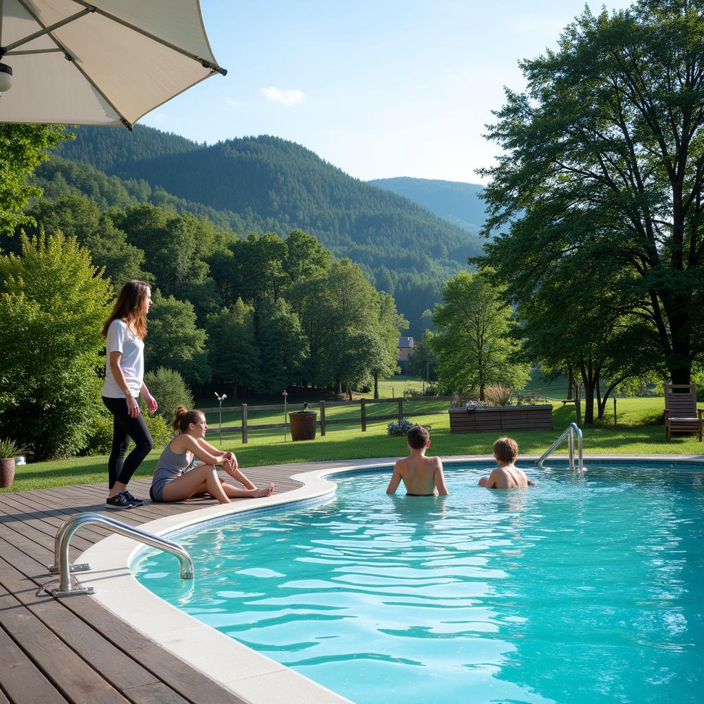 Guests relaxing in a Vosges thermal pool