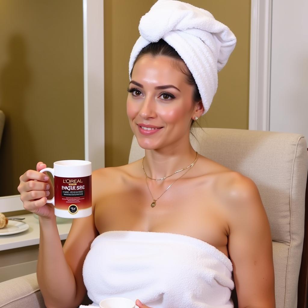 A woman relaxing while using the L'Oréal Hair Spa Deep Nourishing Creambath