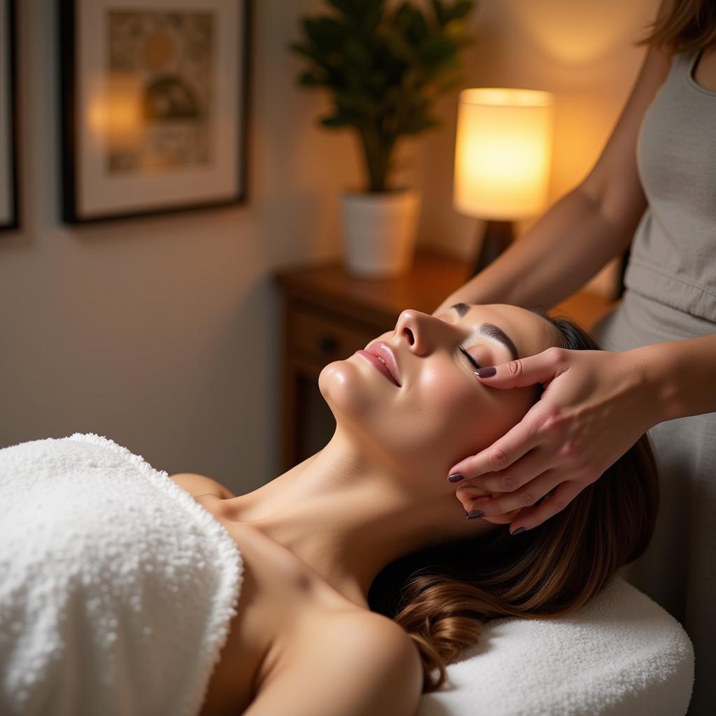 Woman Receiving a Facial Massage at a Luxurious Spa