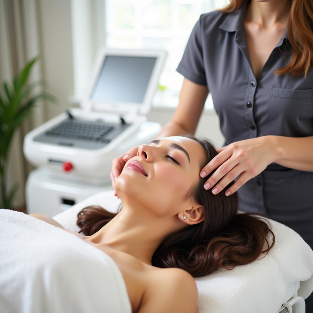 Woman Receiving a Facial Treatment at a Near Spa Center