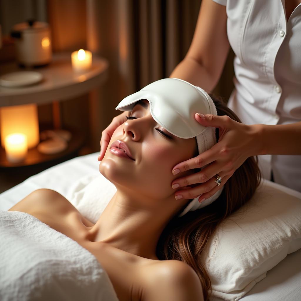 A woman relaxing during an eye spa treatment