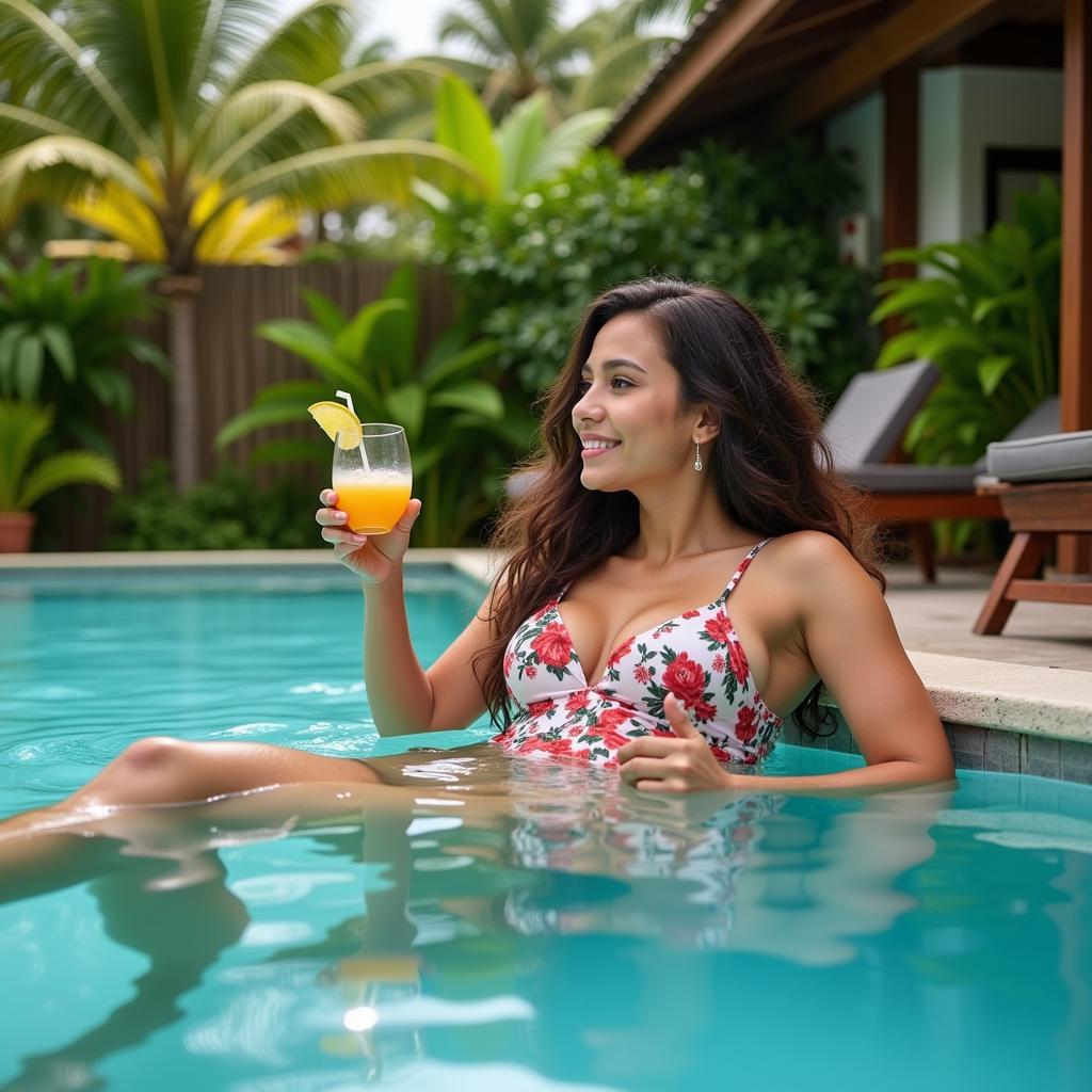 Woman relaxing poolside at an all inclusive resort