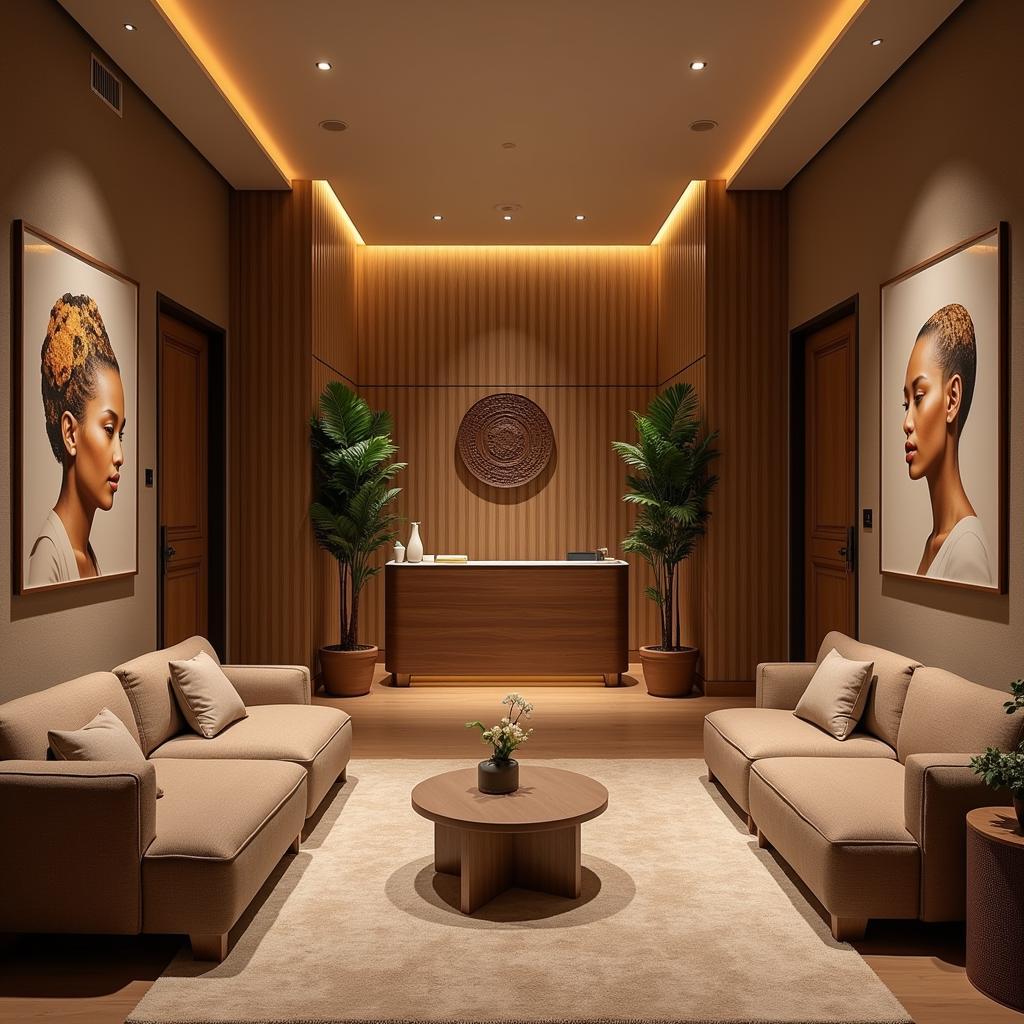 Luxurious reception area of the 5th Element Spa in Hyderabad, showcasing its elegant decor and calming ambiance.