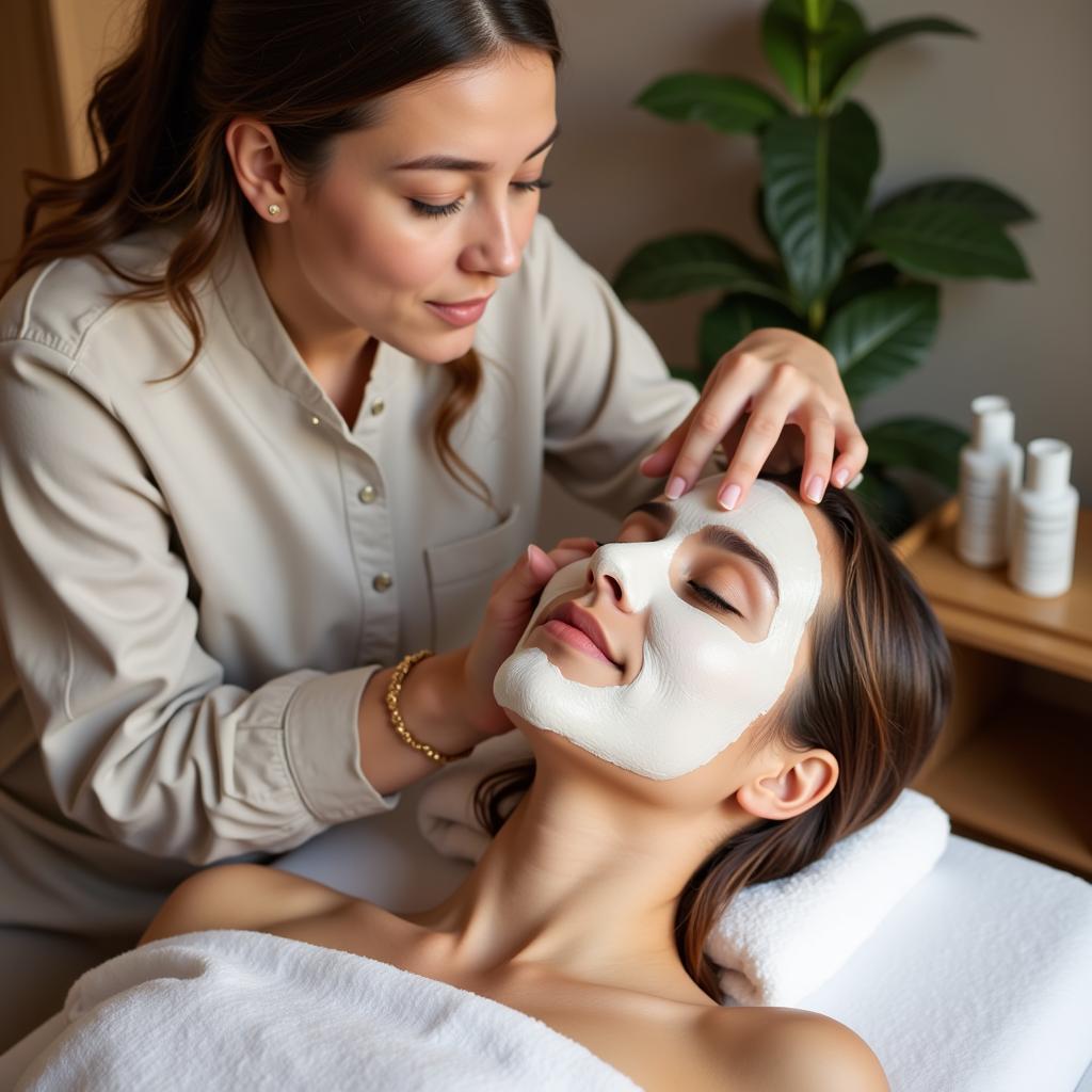 Close up of a facial treatment being performed at Alisha Professional Spa Salon